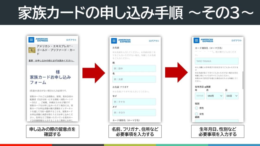 アメックスゴールドプリファードカードの家族カード申込手順③