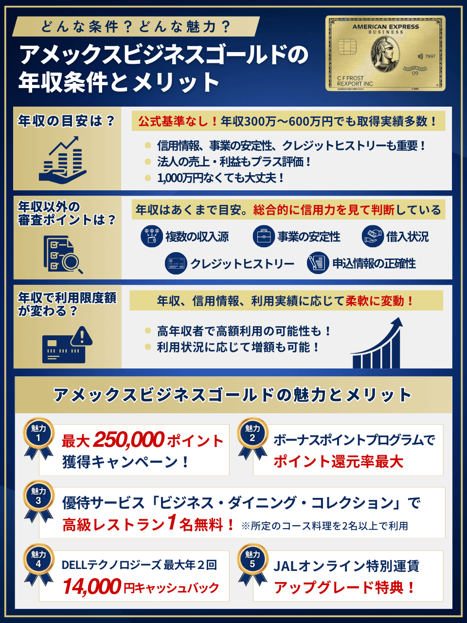 アメックスビジネスゴールドの年収条件とメリット